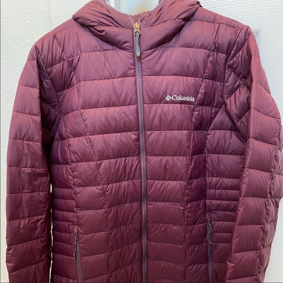 purple long turbodown jacket coat